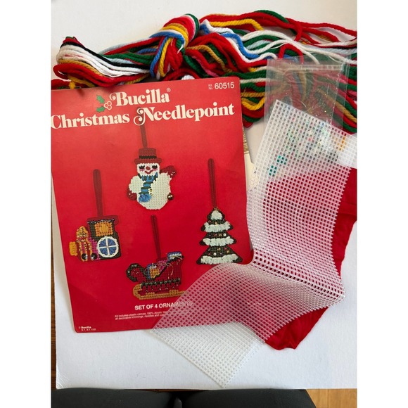 Bucilla Other - VTG Bucilla Needlepoint 4 Ornament Kit DIY Christmas Crafts Plastic Canvas Open
